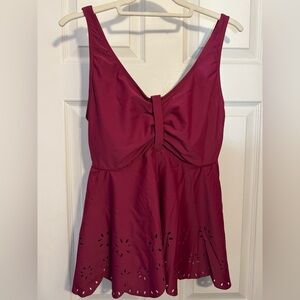 BloomChic Burgundy Cut Out Ruched Tankini Top size 12 Large
